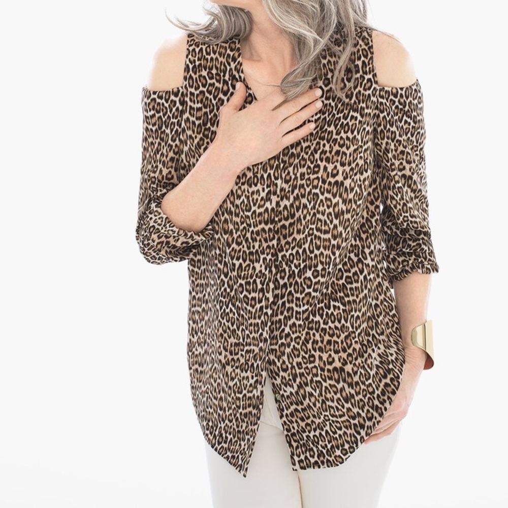 Chico’s Leopard Cold Shoulder Button Down
